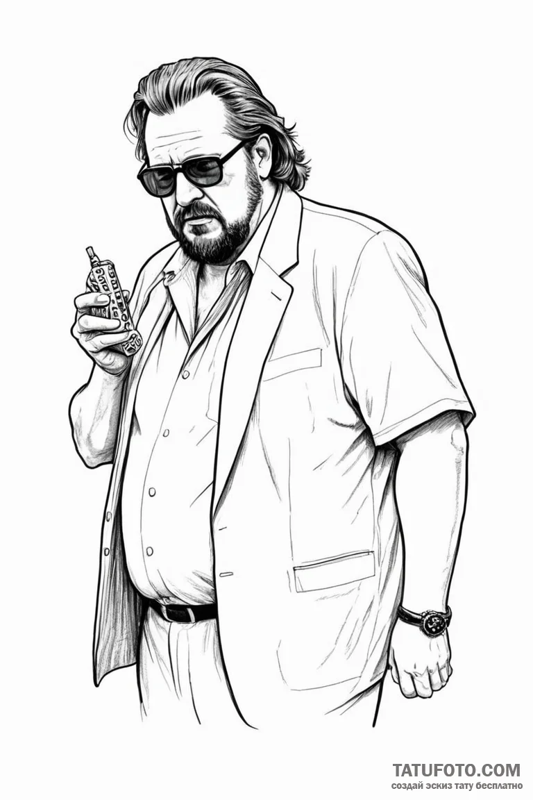 A sketch of walter sobchak from the big lebow... - эскиз тату (№1750705679_1, 23.06.2025 19:07) — Tatufoto.com