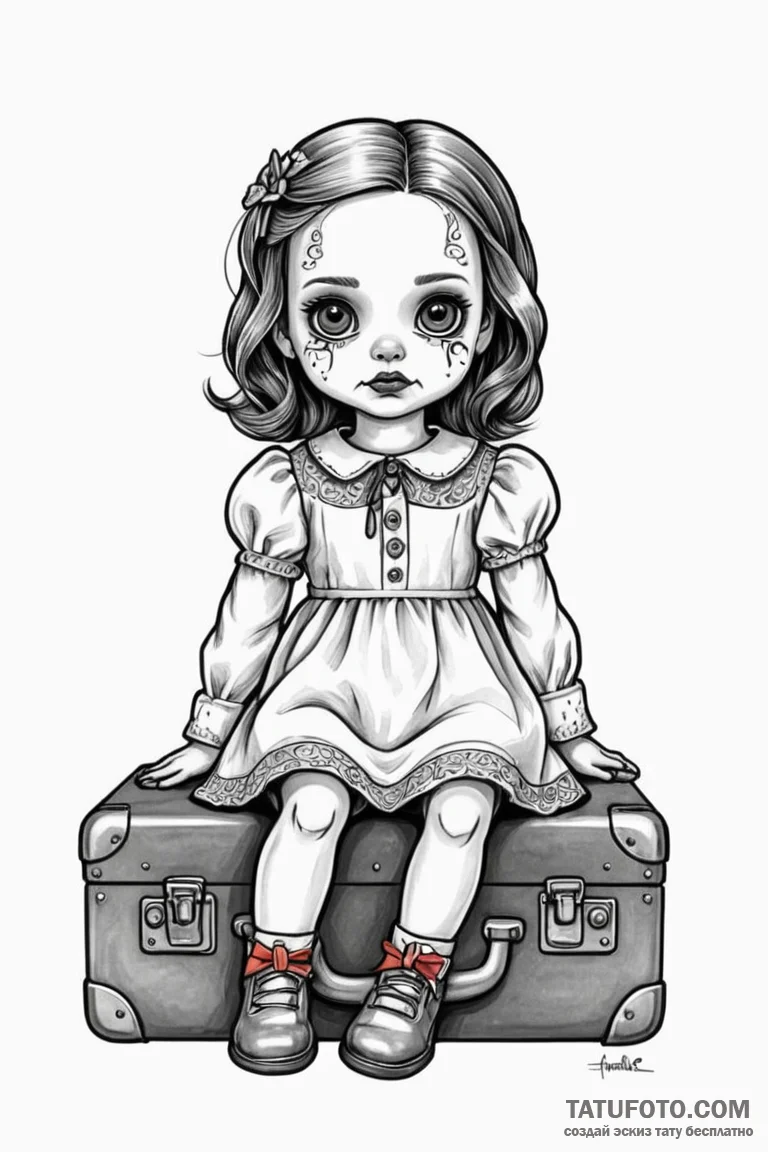 A neo-traditional tattoo of the annabelle dol... - эскиз тату (№1750706511_0, 23.06.2025 19:21) — Tatufoto.com