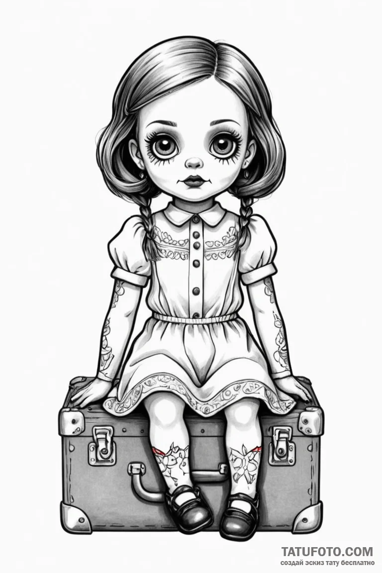 A neo-traditional tattoo of the annabelle dol... - эскиз тату (№1750706511_1, 23.06.2025 19:21) — Tatufoto.com