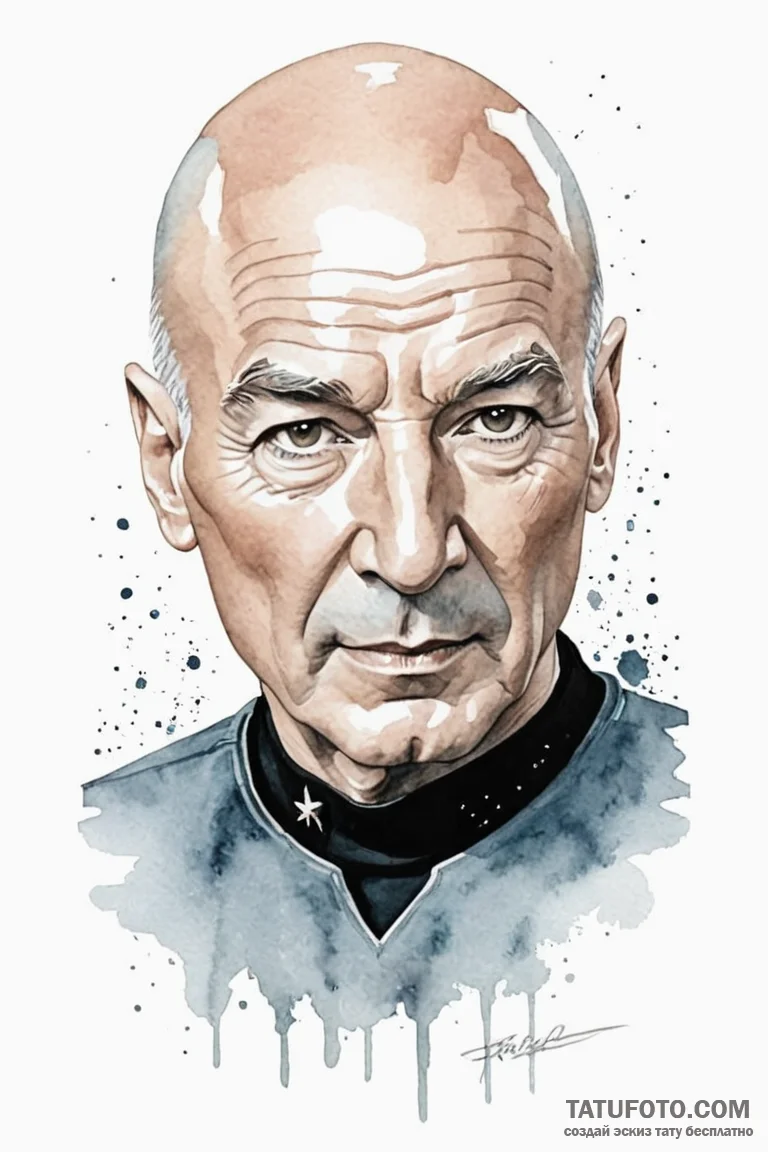 A watercolor portrait of captain jean-luc pic... - эскиз тату (№1750707370_0, 23.06.2025 19:36) — Tatufoto.com