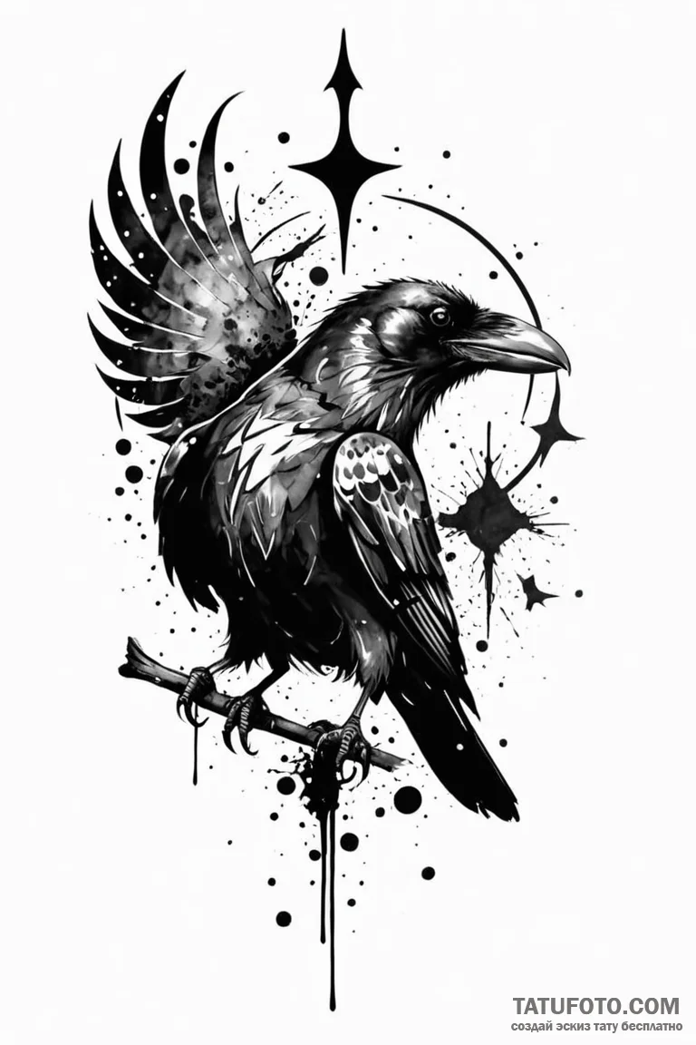 A trash polka composition of a raven with a t... - эскиз тату (№1750707581_1, 23.06.2025 19:39) — Tatufoto.com