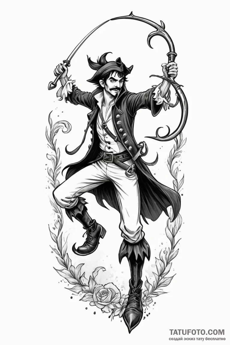 A neo-traditional tattoo of peter pan fightin... - эскиз тату (№1750709198_0, 23.06.2025 20:06) — Tatufoto.com