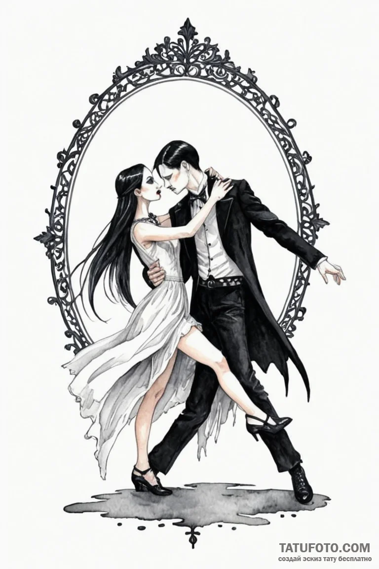 A watercolor tattoo of the iconic "goth dance... - эскиз тату (№1750710176_0, 23.06.2025 20:22) — Tatufoto.com