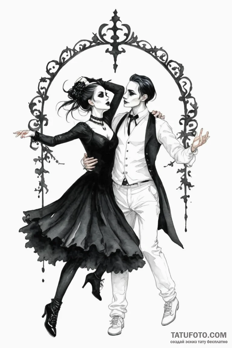 A watercolor tattoo of the iconic "goth dance... - эскиз тату (№1750710176_1, 23.06.2025 20:22) — Tatufoto.com