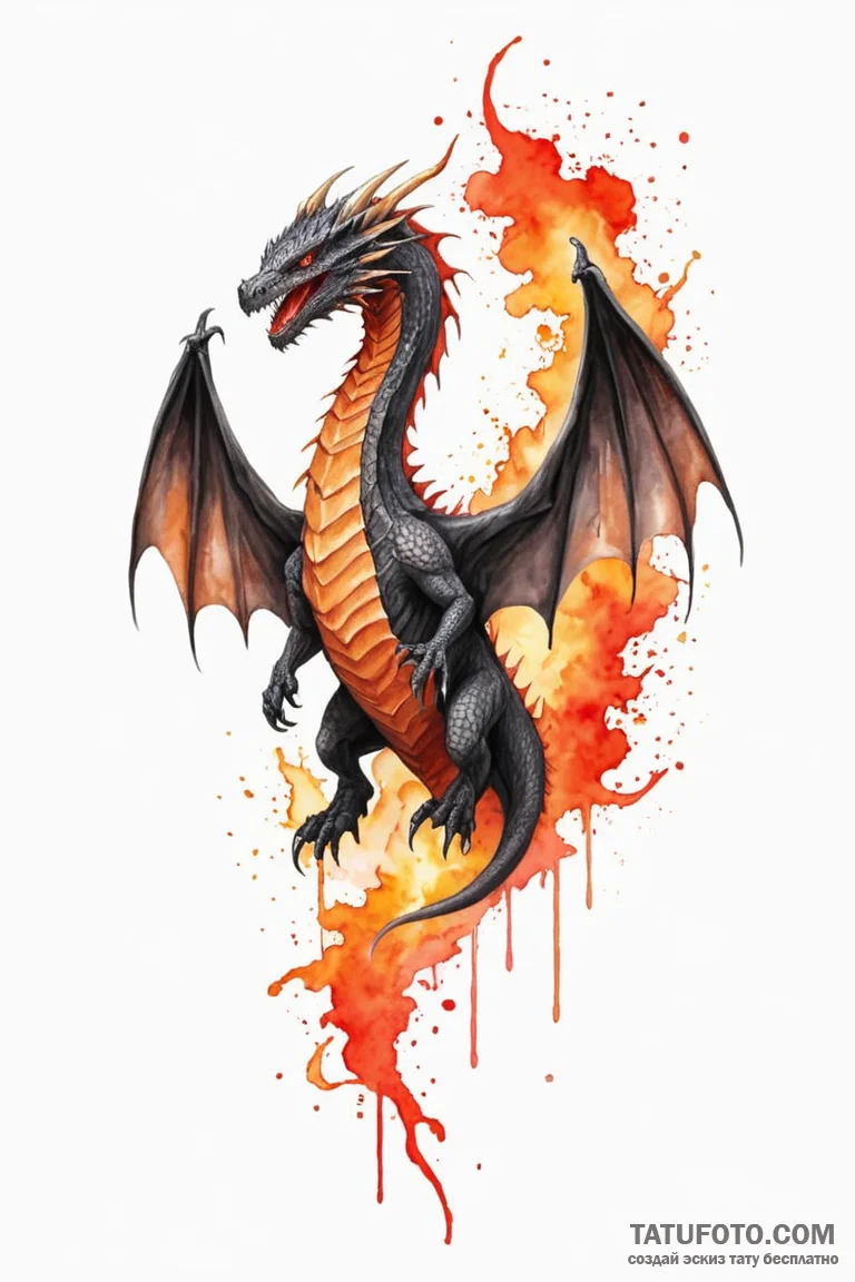 A watercolor tattoo of a dragon (drogon) brea... - эскиз тату (№1750711086_0, 23.06.2025 20:38) — Tatufoto.com