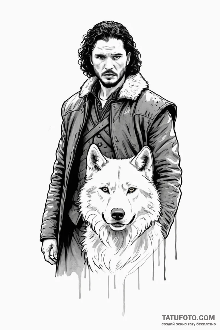 A graphic novel style sketch of jon snow with... - эскиз тату (№1750712924_0, 23.06.2025 21:08) — Tatufoto.com