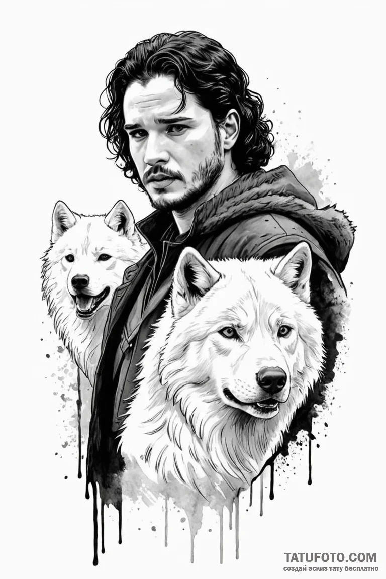 A graphic novel style sketch of jon snow with... - эскиз тату (№1750712924_1, 23.06.2025 21:08) — Tatufoto.com