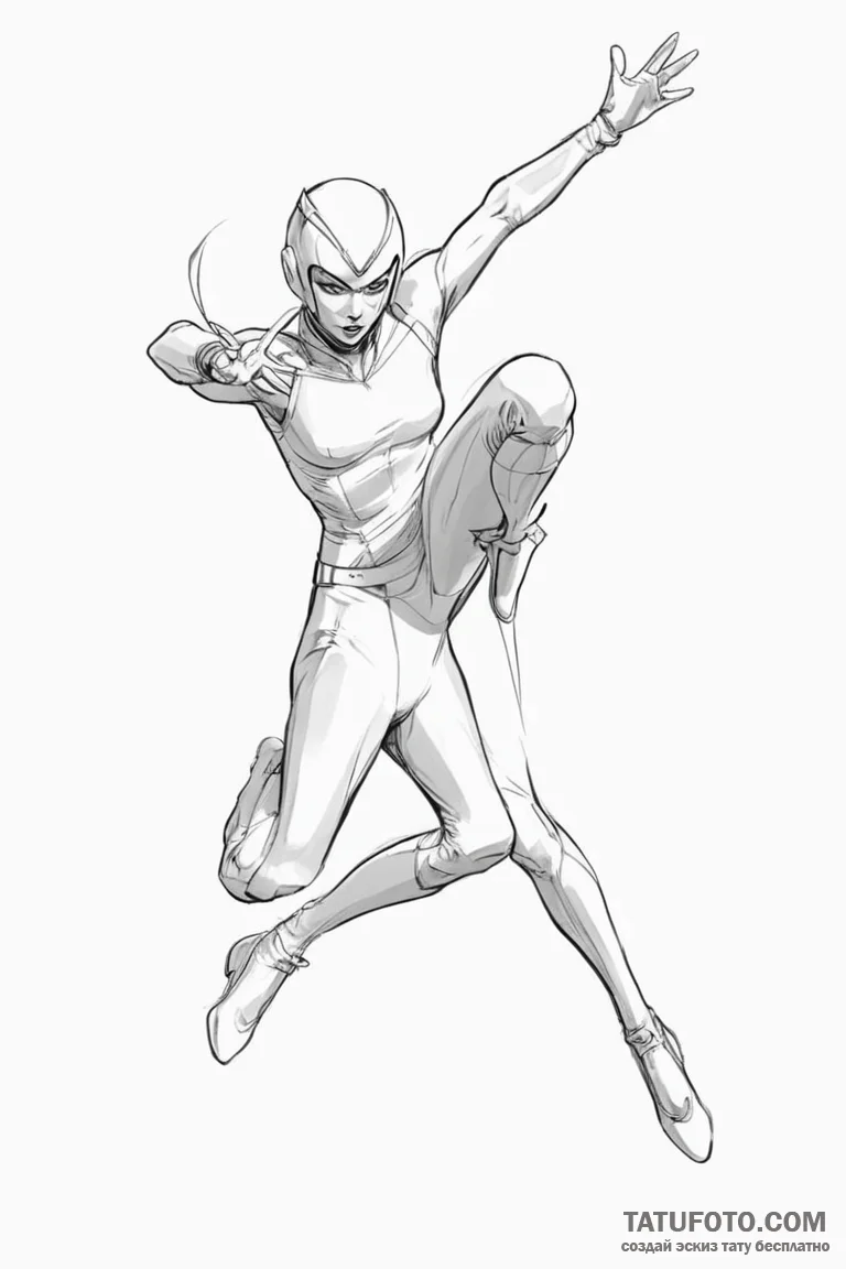 A sketch of trinity in her iconic latex suit,... - эскиз тату (№1750712995_0, 23.06.2025 21:09) — Tatufoto.com