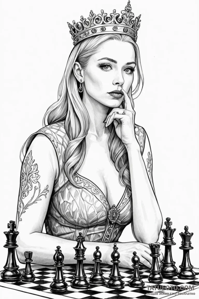 A neo-traditional tattoo of the queen's gambi... - эскиз тату (№1750713711_0, 23.06.2025 21:21) — Tatufoto.com