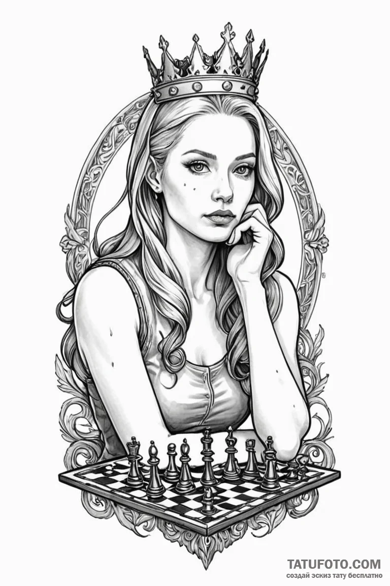 A neo-traditional tattoo of the queen's gambi... - эскиз тату (№1750713711_1, 23.06.2025 21:21) — Tatufoto.com