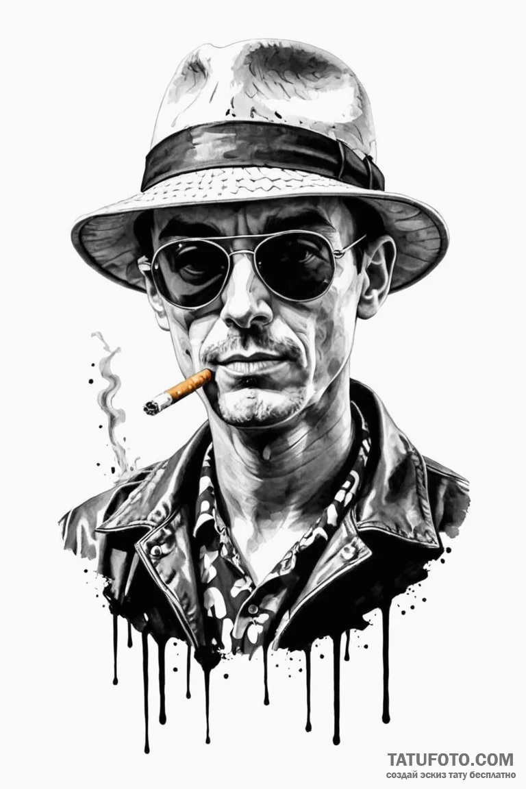 A trash polka portrait of hunter s. thompson... - эскиз тату (№1750714632_1, 23.06.2025 21:37) — Tatufoto.com