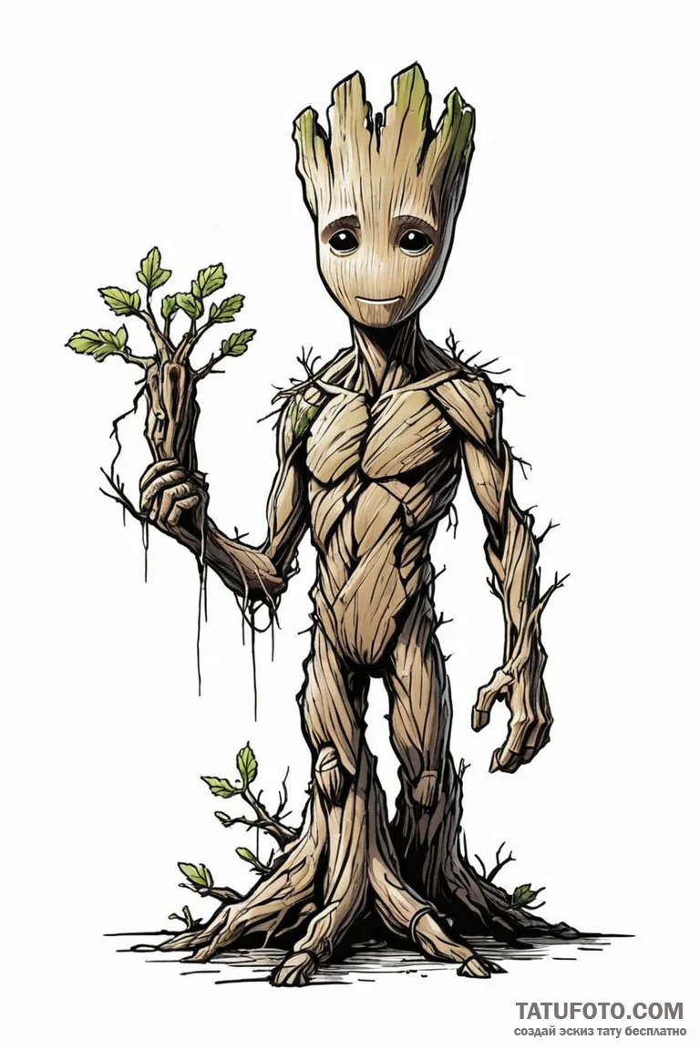 A sketch of groot sacrificing himself, "we ar... - эскиз тату (№1750714703_0, 23.06.2025 21:38) — Tatufoto.com