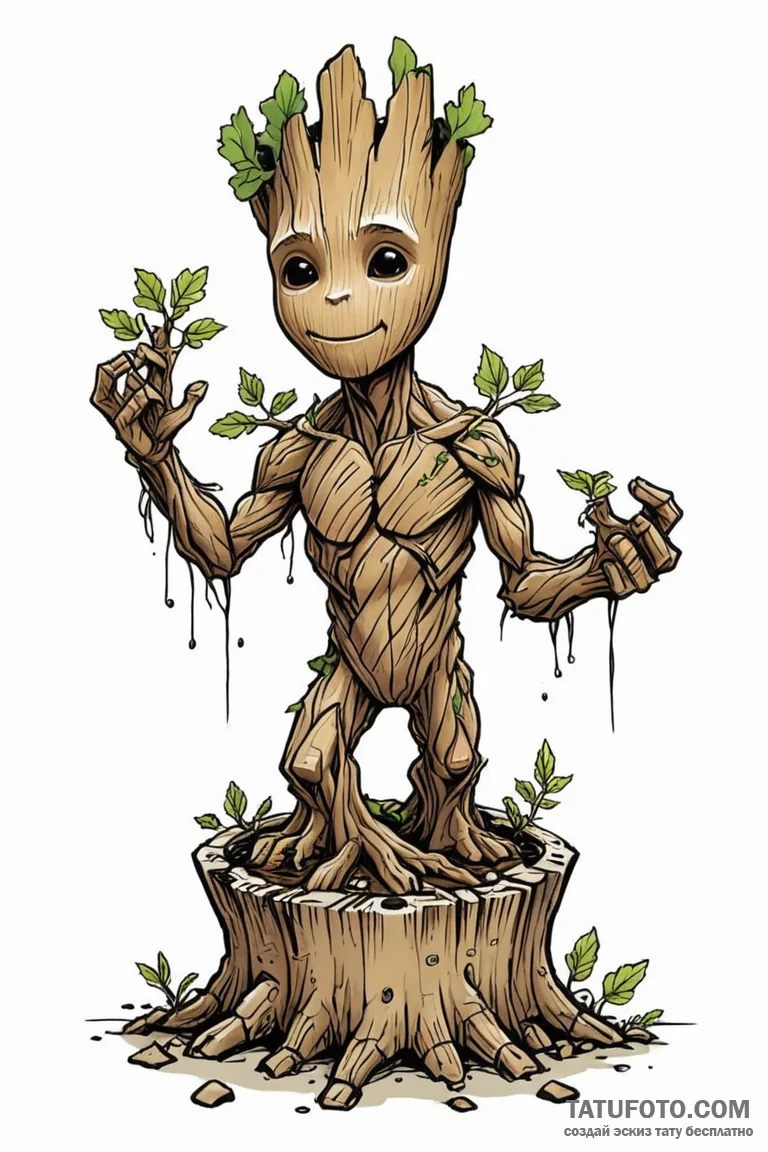 A sketch of groot sacrificing himself, "we ar... - эскиз тату (№1750714703_1, 23.06.2025 21:38) — Tatufoto.com
