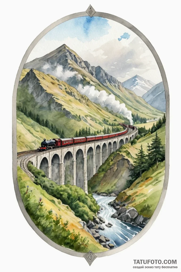 A watercolor sketch of the hogwarts express o... - эскиз тату (№1750716321_1, 23.06.2025 22:05) — Tatufoto.com