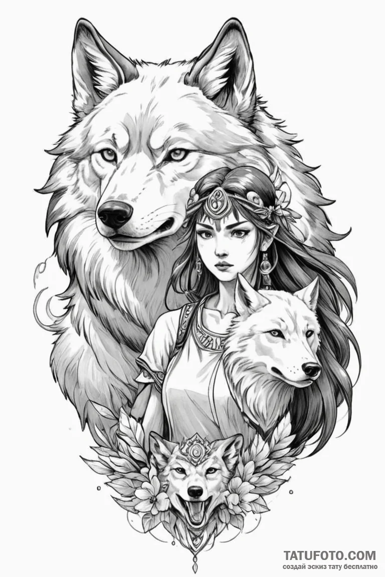 A neo-traditional portrait of princess monono... - эскиз тату (№1750716467_0, 23.06.2025 22:07) — Tatufoto.com