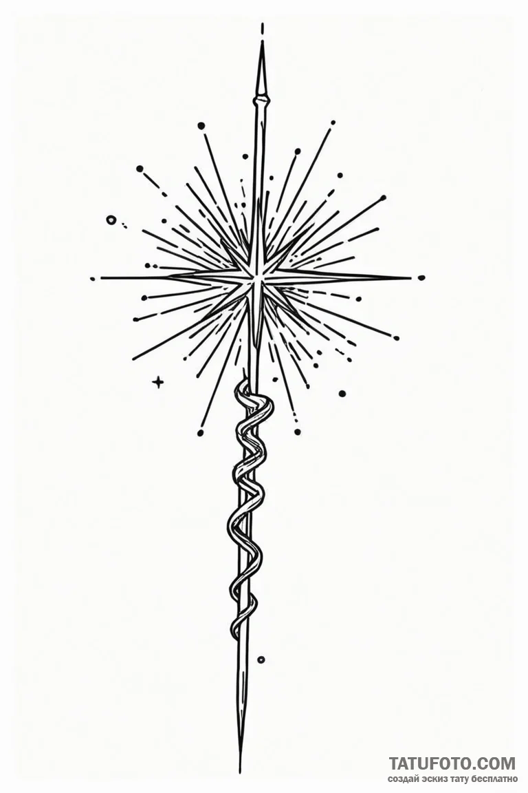A linework tattoo of a simple magic wand with... - эскиз тату (№1750718564_1, 23.06.2025 22:42) — Tatufoto.com
