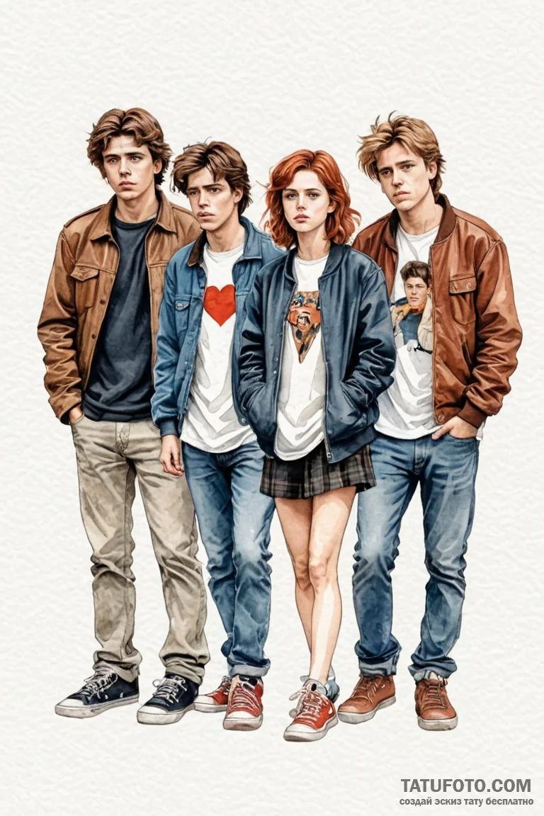 A watercolor tattoo of the main characters fr... - эскиз тату (№1750719463_0, 23.06.2025 22:57) — Tatufoto.com