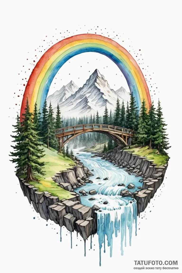 A watercolor tattoo of the bifrost bridge, a... - эскиз тату (№1750720436_0, 23.06.2025 23:13) — Tatufoto.com