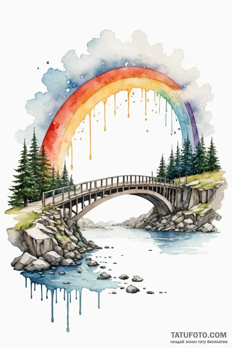 A watercolor tattoo of the bifrost bridge, a... - эскиз тату (№1750720436_1, 23.06.2025 23:13) — Tatufoto.com