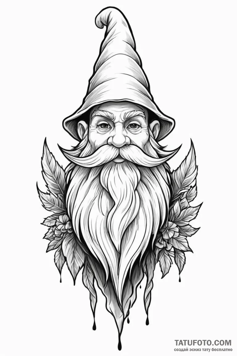 A neo-traditional tattoo of a gnome, with a l... - эскиз тату (№1750721109_1, 23.06.2025 23:25) — Tatufoto.com