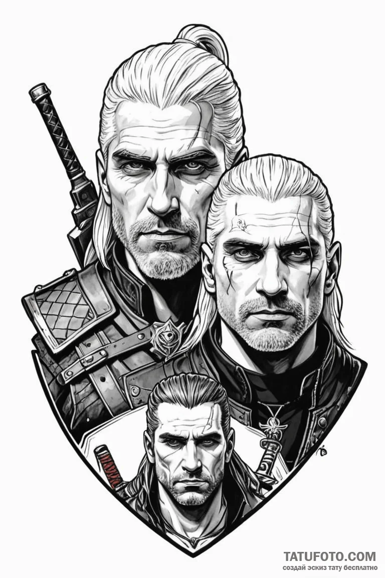 A neo-traditional tattoo of geralt and jaskie... - эскиз тату (№1750721251_0, 23.06.2025 23:27) — Tatufoto.com
