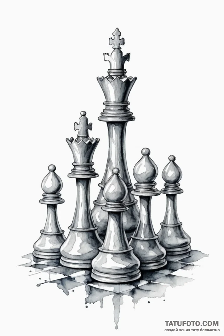 A watercolor sketch of the intricate chess pi... - эскиз тату (№1750722039_0, 23.06.2025 23:40) — Tatufoto.com