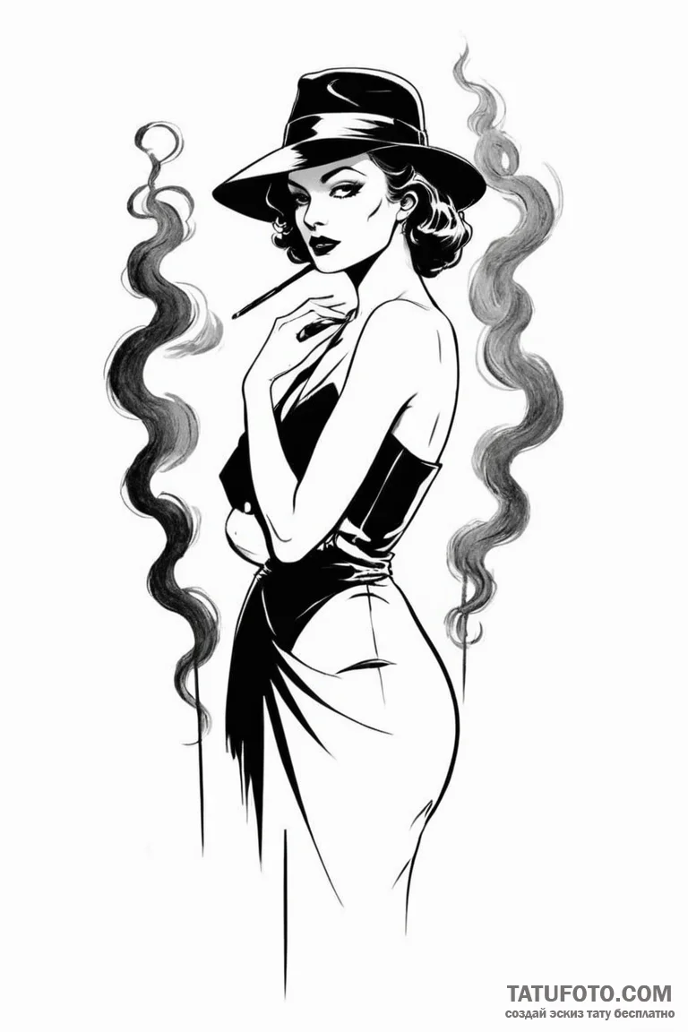 A linework tattoo of the silhouette of a femm... - эскиз тату (№1750722247_0, 23.06.2025 23:44) — Tatufoto.com