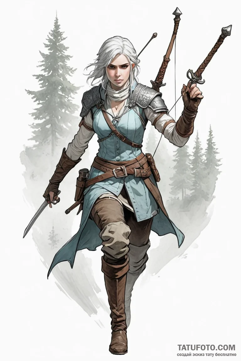 A sketch of ciri training at kaer morhen, det... - эскиз тату (№1750723157_1, 23.06.2025 23:59) — Tatufoto.com