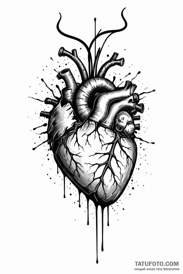 A trash polka composition of a human heart be... - эскиз тату (№1750723868_0, 24.06.2025 00:11) — Tatufoto.com