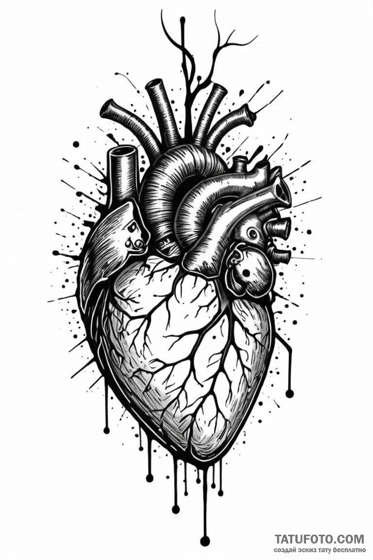 A trash polka composition of a human heart be... - эскиз тату (№1750723868_1, 24.06.2025 00:11) — Tatufoto.com
