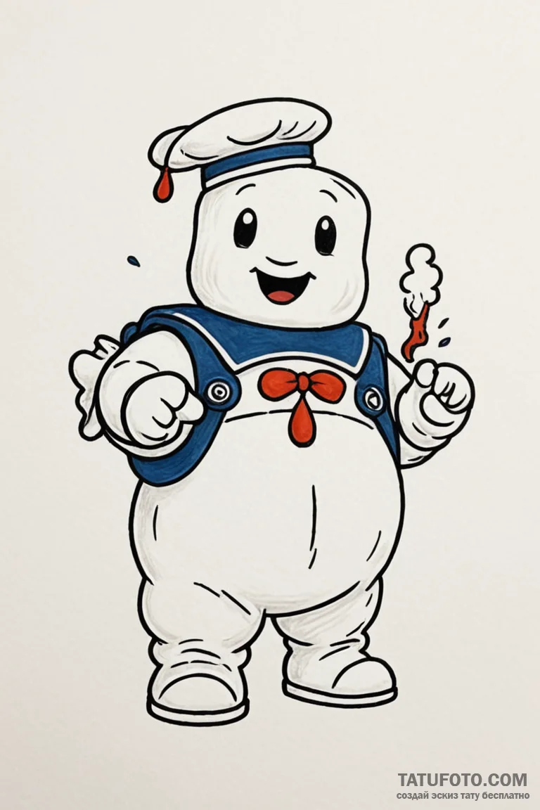 A neo-traditional tattoo of the stay puft mar... - эскиз тату (№1750724078_0, 24.06.2025 00:14) — Tatufoto.com