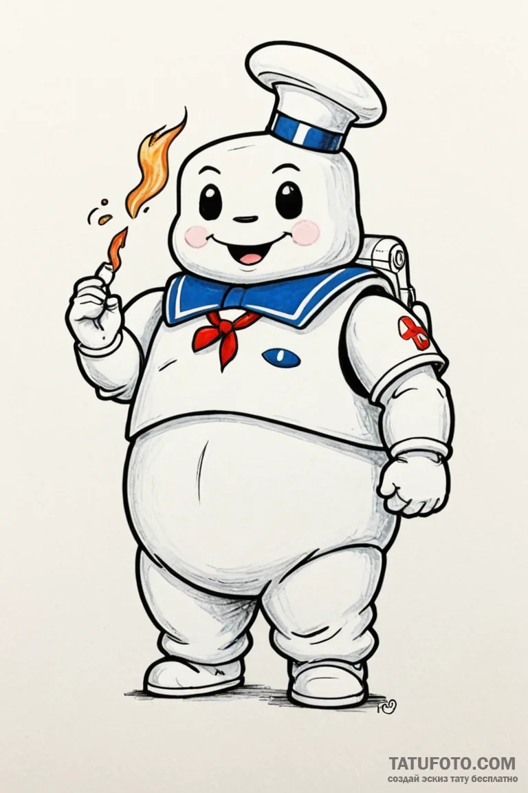 A neo-traditional tattoo of the stay puft mar... - эскиз тату (№1750724078_1, 24.06.2025 00:14) — Tatufoto.com
