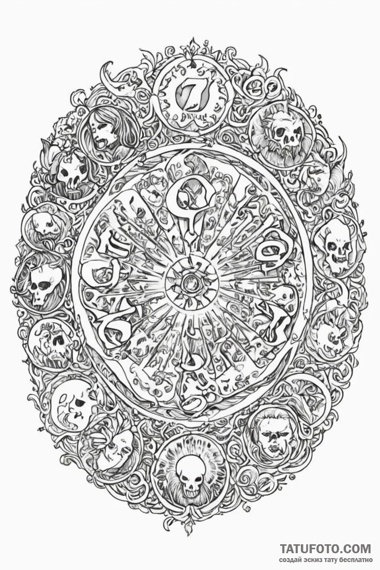 A linework tattoo of the seven deadly sins wr... - эскиз тату (№1750724732_0, 24.06.2025 00:25) — Tatufoto.com