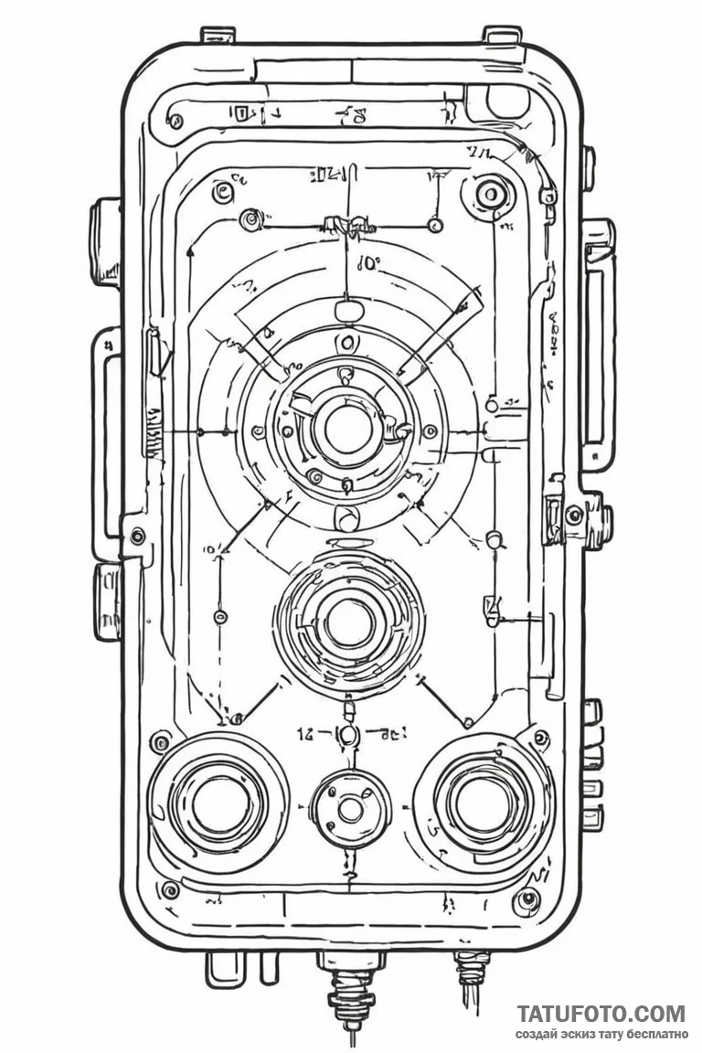 127. a linework sketch of the flux capacitor,... - эскиз тату (№1750724884_0, 24.06.2025 00:28) — Tatufoto.com