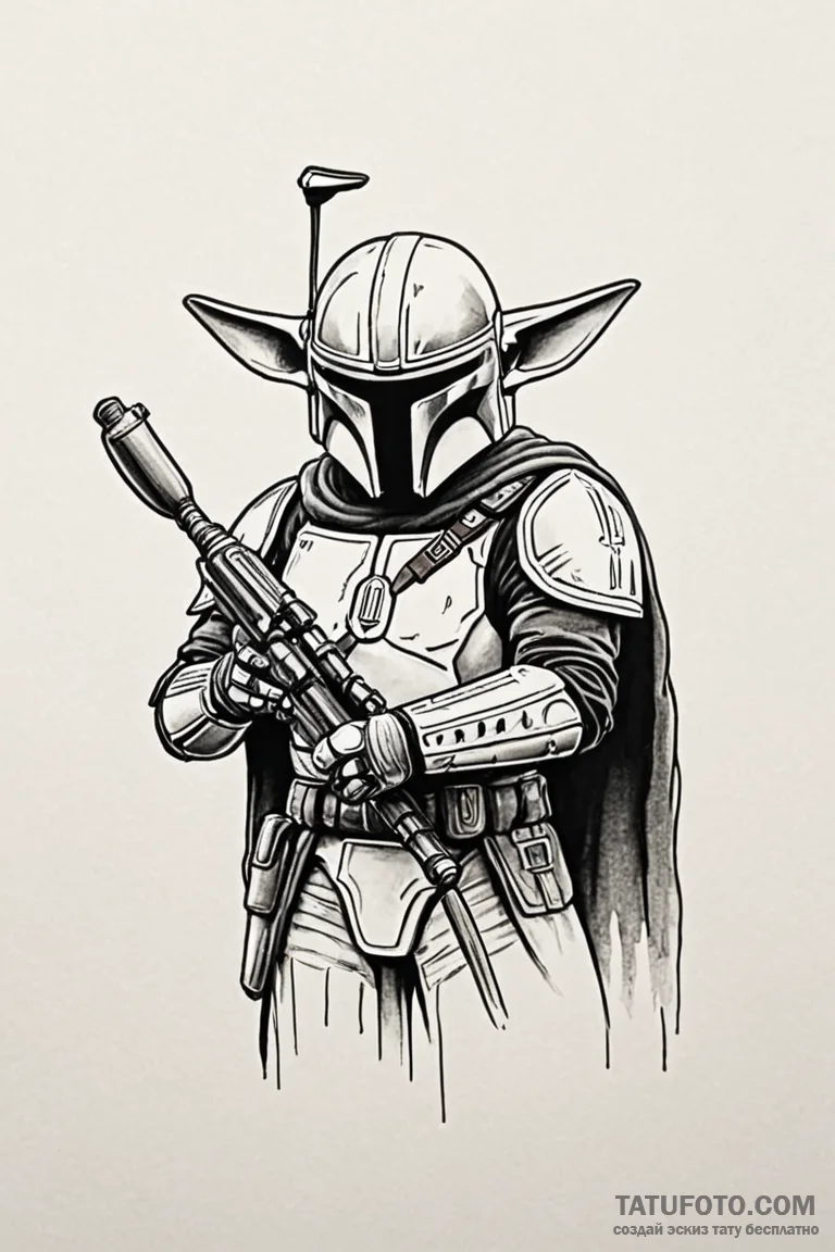10. linework tattoo design of the mandalorian... - эскиз тату (№1750724956_0, 24.06.2025 00:29) — Tatufoto.com