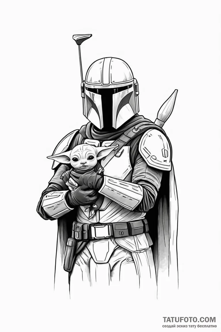 10. linework tattoo design of the mandalorian... - эскиз тату (№1750724956_1, 24.06.2025 00:29) — Tatufoto.com
