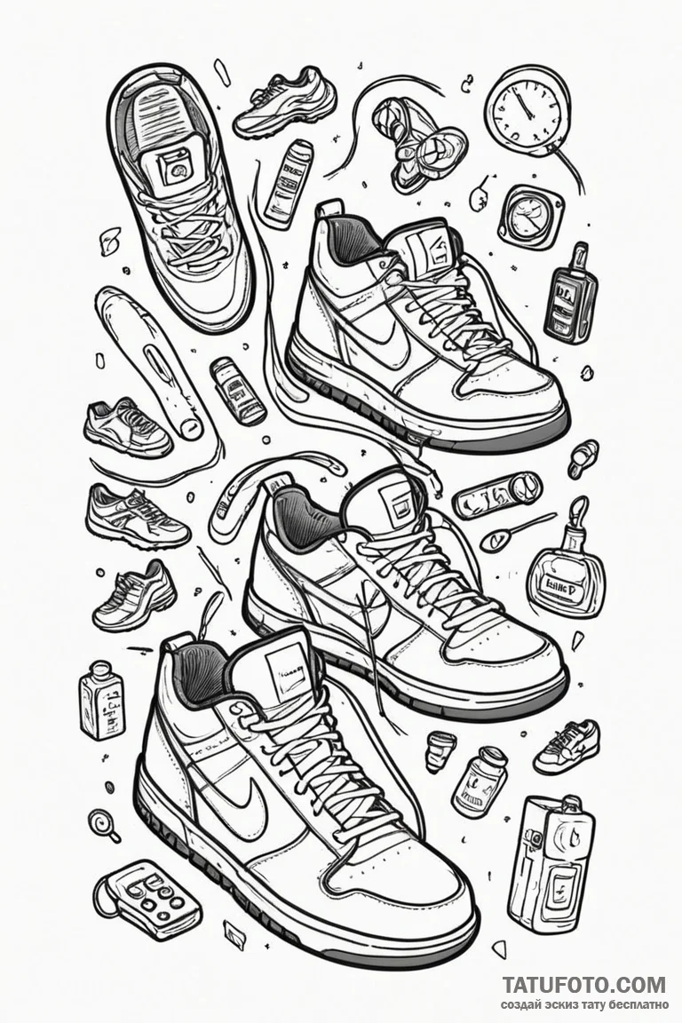 A tattoo flash sheet of items: the sports alm... - эскиз тату (№1750727623_0, 24.06.2025 01:13) — Tatufoto.com