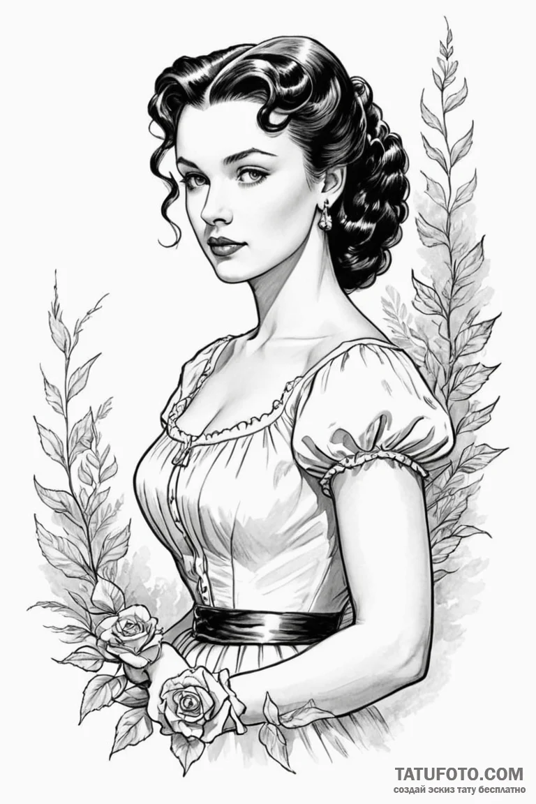 A graphic novel portrait of scarlett o'hara f... - эскиз тату (№1750728557_0, 24.06.2025 01:29) — Tatufoto.com