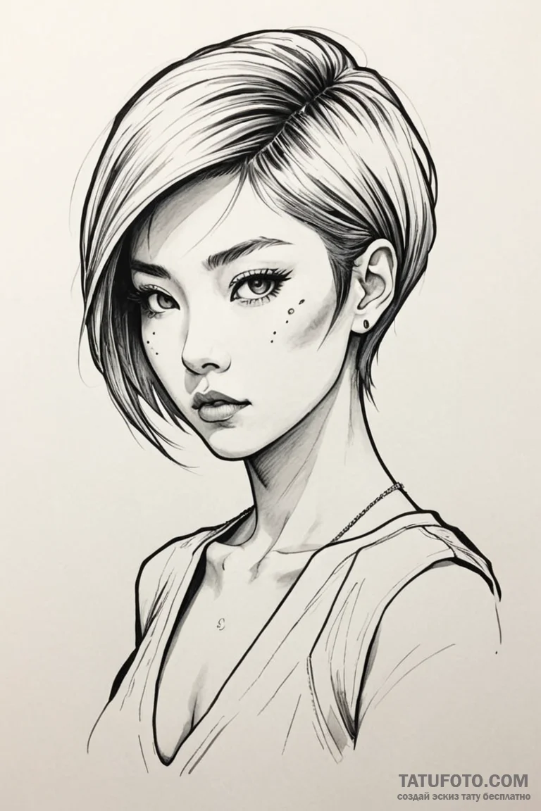 A neo-traditional portrait of tokyo, with her... - эскиз тату (№1750729204_0, 24.06.2025 01:40) — Tatufoto.com