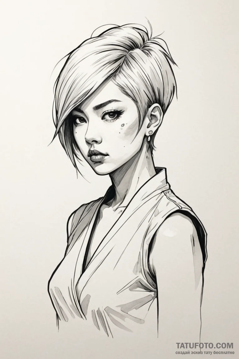 A neo-traditional portrait of tokyo, with her... - эскиз тату (№1750729204_1, 24.06.2025 01:40) — Tatufoto.com