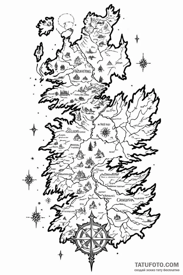A linework tattoo of the map of westeros. - эскиз тату (№1750729298_1, 24.06.2025 01:41) — Tatufoto.com
