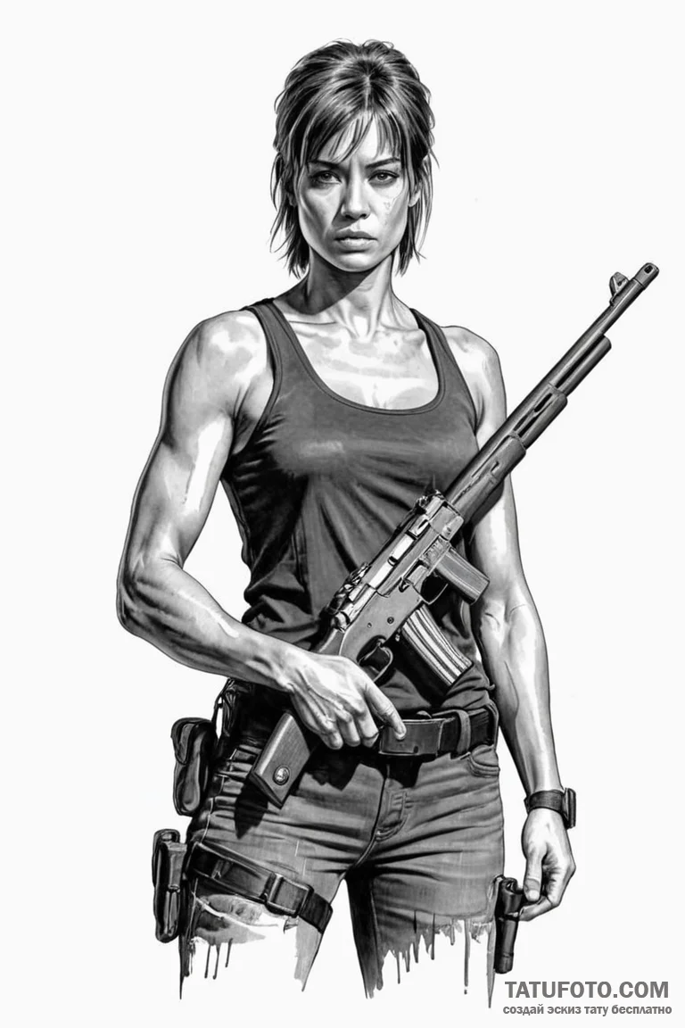 123. a sketch of sarah connor from t2, strong... - эскиз тату (№1750729462_0, 24.06.2025 01:44) — Tatufoto.com