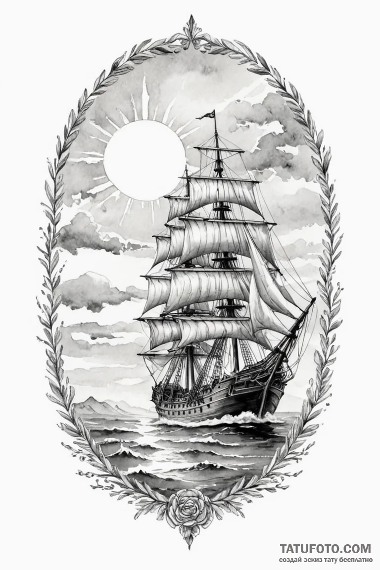 A watercolor sketch of the grey havens, a shi... - эскиз тату (№1750732967_1, 24.06.2025 02:42) — Tatufoto.com