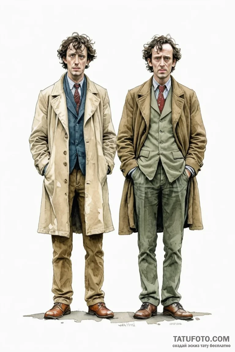 A watercolor tattoo of the main characters fr... - эскиз тату (№1750733919_1, 24.06.2025 02:58) — Tatufoto.com