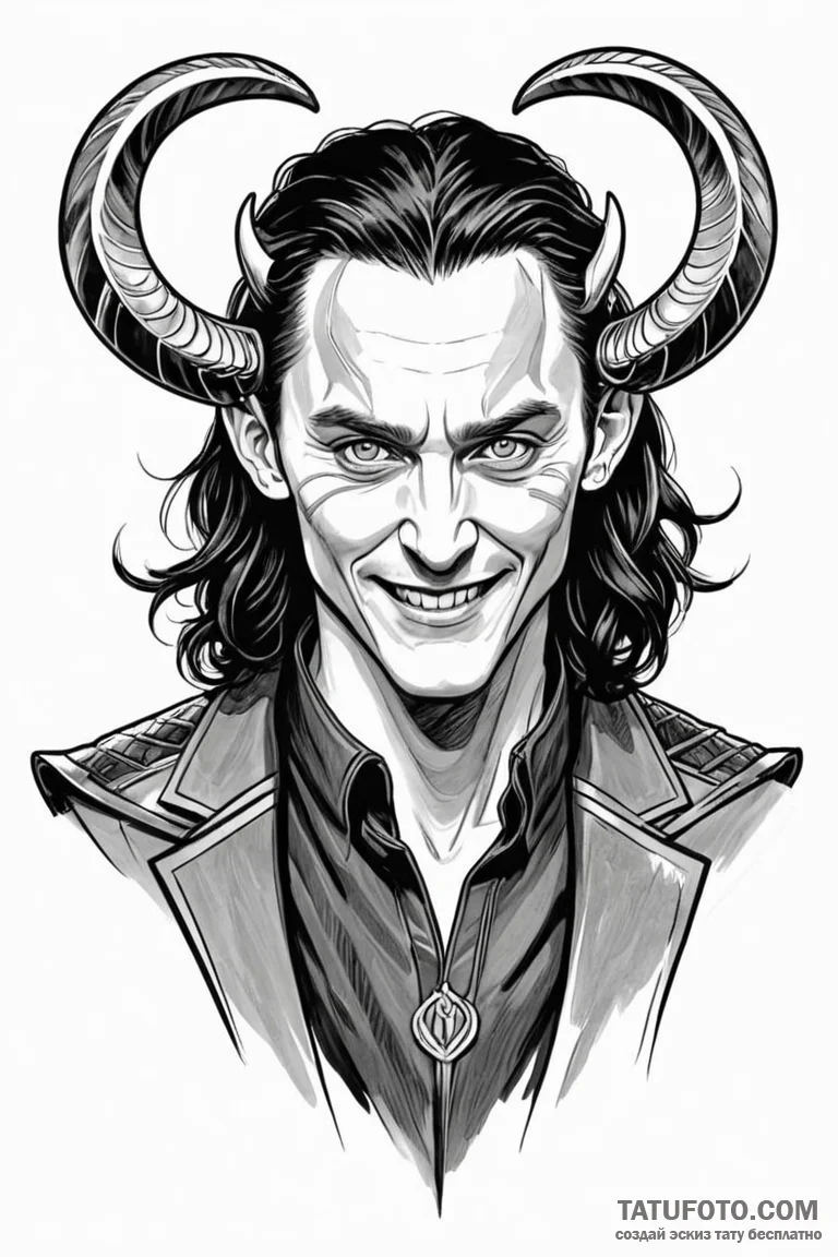 A graphic novel style portrait of loki, the n... - эскиз тату (№1750736538_0, 24.06.2025 03:42) — Tatufoto.com