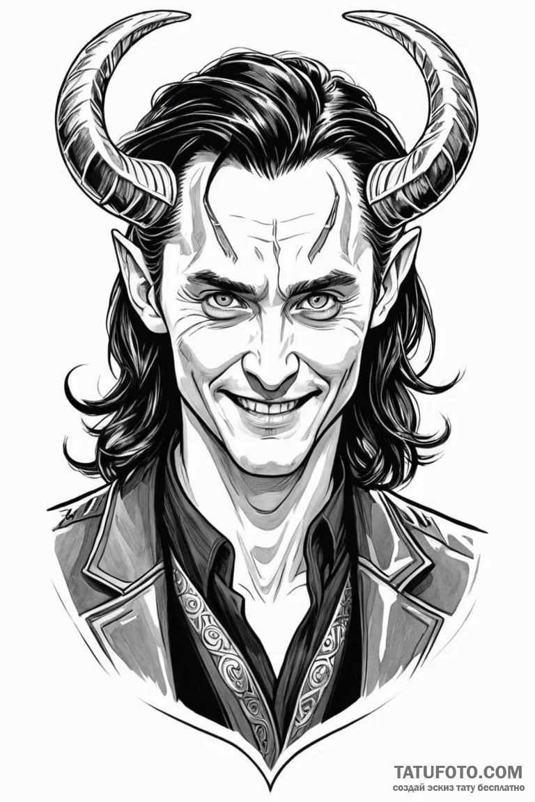 A graphic novel style portrait of loki, the n... - эскиз тату (№1750736538_1, 24.06.2025 03:42) — Tatufoto.com