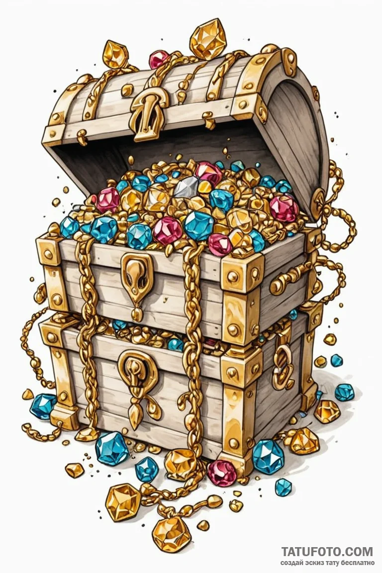 A neo-traditional design of a treasure chest,... - эскиз тату (№1750739149_0, 24.06.2025 04:25) — Tatufoto.com