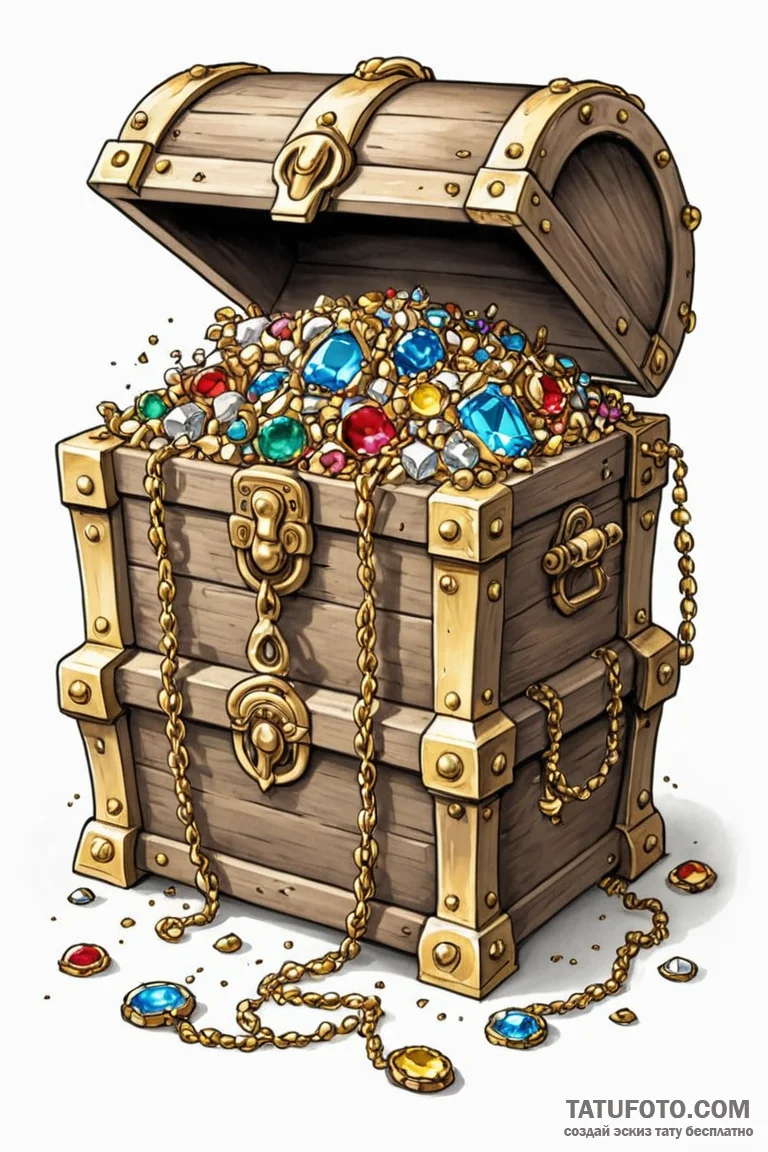 A neo-traditional design of a treasure chest,... - эскиз тату (№1750739149_1, 24.06.2025 04:25) — Tatufoto.com