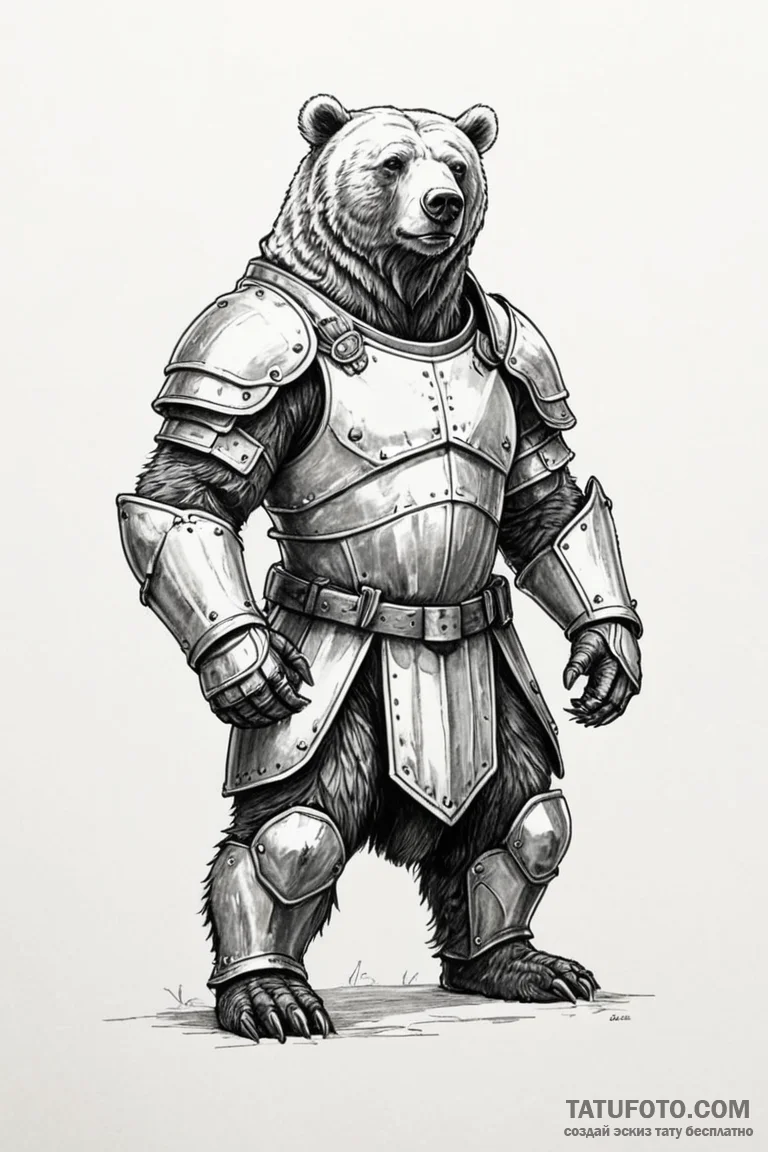 A sketch of an armored bear (panserbjørne) li... - эскиз тату (№1750740921_0, 24.06.2025 04:55) — Tatufoto.com