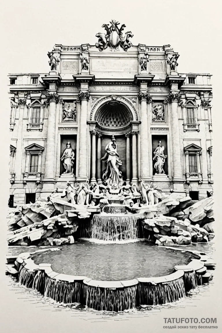 A sketch of the trevi fountain scene from la... - эскиз тату (№1750741944_1, 24.06.2025 05:12) — Tatufoto.com
